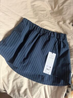 ALO Yoga Navy and White Pinstripe Mini Skirt